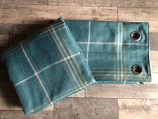 Next  Teal Green Woven Check Eyelet Lined Rustic Wool Style Curtains 228x229 CM
