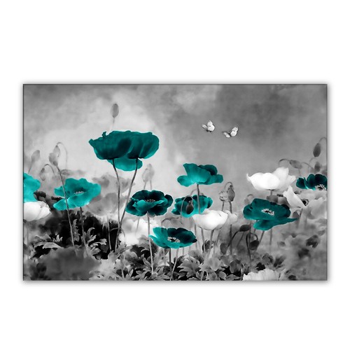 Floral wall art - wall, teal