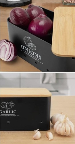 Onion and garlic storage tins - garlic,