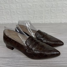 Marc Fisher Feud2 Pointed Toe Loafer Womens US 9M Brown Embossed Slip On Leather