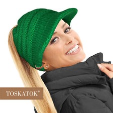 TOSKATOK Ladies Slouchy Peaked Ponytail Messy Bun Beanie Hat Cap