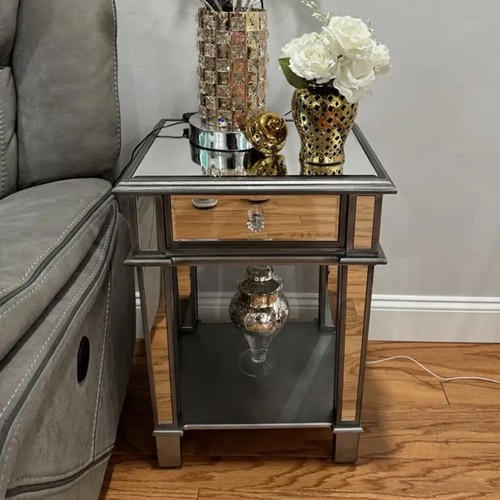Mirrored nightstand end - mirrored, table