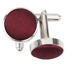 Burgundy Mens Cufflinks Plain Shantung Fabric Inlay Wedding Cuff Links by DQT