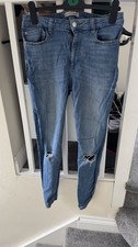 Primark Distressed Jeans UK 14 Ripped Knees Blue Denim Casual Street Style