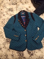Joe Browns Women's Tweed Jacket Size 14 Turquoise Blue Wool Blend Button-Up New