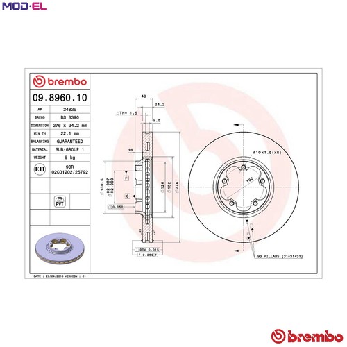 Brake disc 8960 10 for - 2x,