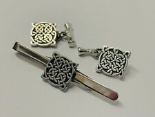Vintage Cufflinks Celtic Design by St Justin Pewter + matching Tie Slide MT16
