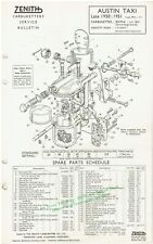 AUSTIN FX3 PETROL TAXI '50-51 ZENITH 30VM-6 CARBURETTER SERVICE GUIDE/PARTS LIST
