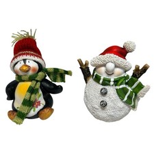 Snowman & Penguin Figurines Ceramic Christmas Ornaments Xmas Decorations Figures