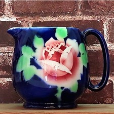 Antique Britannia Jug – Cobalt & Blush Rose, B.P. Co Glasgow c.1920–35