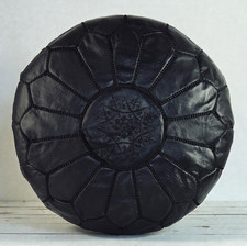 MOROCCAN BLACK LEATHER  POUFFE