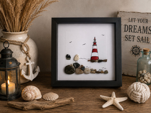 Pebble art lighthouse - pebble, picture