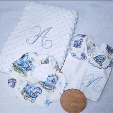 Boys Baby White Sleepsuit Bib Designer Scalloped Hospital Set Gypsy Wagon Romany