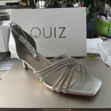 Quiz Silver Strappy Low Heel shoes Diamante Evening Prom Wedding Party Size 7