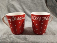 Cath Kidston 2 Different Large Merry Christmas Stanley Mugs Red White READ NOTE