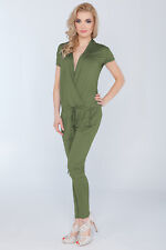 Womens Jumpsuit With Pockets V Neck Wrap Playsuit Catsuit Sizes 8 - 18 1080