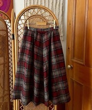 Vintage Jaeger Wool Tartan Skirt Burgundy Checked Plaid Mohair Blend 25’’ Waist
