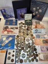 Job Lot of Coin Collection Uk and World Coins Banknotes Tokens Medal Vintage
