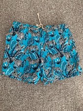 Authentic Havacoa Aqua Blue Zebra Print Swimming Trunks Size: Small