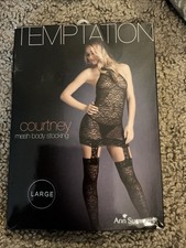 New Ann Summer Black Courtney Mesh Body Stocking    - Size Large (16-18)
