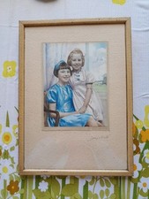 Vintage Colourised Framed Photo 1940s Two Girls Sisters Foley And Scott? 