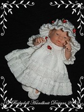 REBORN BABY DOLL OR SCULPT KNITTING PATTERN FLOWER MOTIF DRESS SET 8-13" DOLL