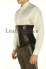 Underbust Real Leather Slimming Corset for Men Lacing Steel Boned Back Support