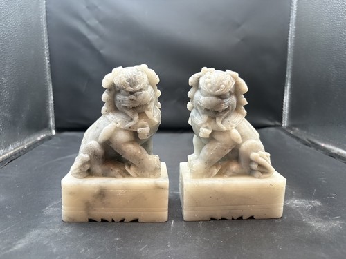 Pair vintage gray carved - pair,
