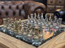 Luxury Vintage Marble & Onyx Chess Set Heavy Metal Medieval Figures 10kg 