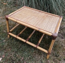 Vintage Cane Bamboo Side Table Rattan Tiki Boho Retro 1970s Furniture