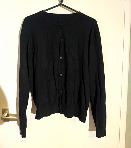 Women black knit button - black,