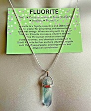 Fluorite Chakra Crystal Healing Point Gemstone Pendant Reiki Necklace  + card
