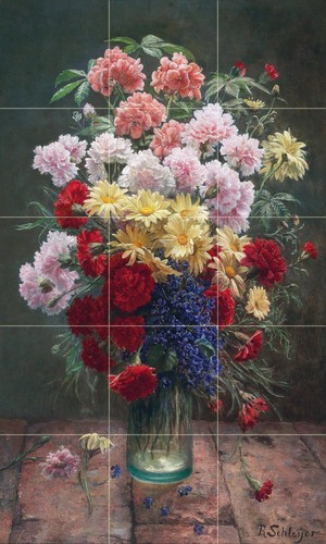 Tile mural still life flowers - tile,