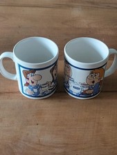  2 xTetley Tea Folk  Staffordshire Mugs Vintage 80s Gaffer Sydney Maurice  tina