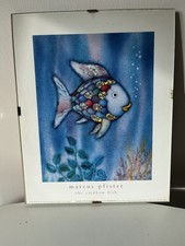 Vintage Rainbow Fish Framed Picture Watercolor Art by Marcus Pfister, A4