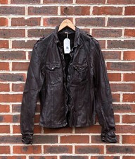 All Saints Mens MCKAY Leather Shirt Jacket Medium Brown 3 Moto