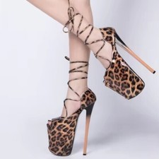 Extreme 9" Stiletto Platform Heeled Sandals In Leopard Print UK Size 9.5 BNIB