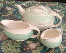 Vintage Burleigh Ware Balmoral Green/cream Art Deco Tea Pot Milk Jug Gravy Boat