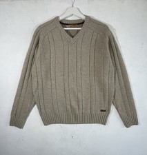 PG Field Jumper Mens Size M Beige Ribbed V-Neck Country Knit Fisherman Acrylic