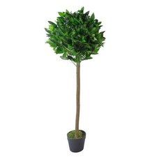Artificial Bay Laurel Topiary Ball Tree Green 120cm 4ft Real Wood Trunk
