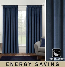 Oxford Tape Top Velvet Curtains - 100% Blackout Thermal Pair of Curtains