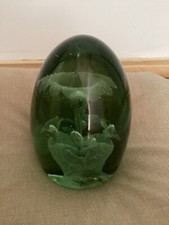 Victorian green glass paperweight flowers