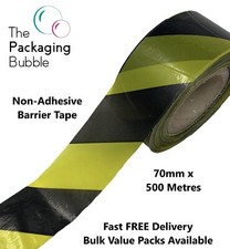 Barrier Hazard Warning Tape Non Adhesive Black Yellow 500m Rolls Danger Event