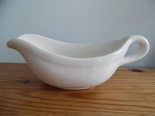 LARGE GRAVY BOAT, WHITE CERAMIC. 3/4 PINT, GOOD CONDITION