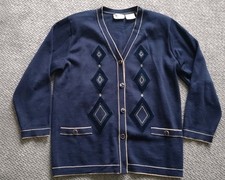 Navy & Gold Trim Grazia Wool Blend Cardigan Size 18