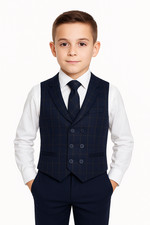 Boys Navy Blue Tweed Check