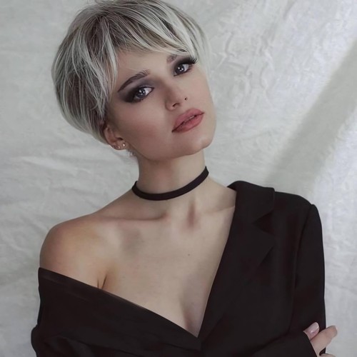 Short platinum blonde pixie - short,