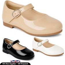 Girls Mary Jane Shoes Spanish Style Faux Leather Buckle White Camel Black  UK