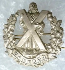 WW1 Cameron Highlanders Cap Badge White Metal ANTIQUE Org