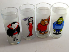 4 x Halloween Glass Tumblers Cartoon Vampire Werewolf Monster Etc